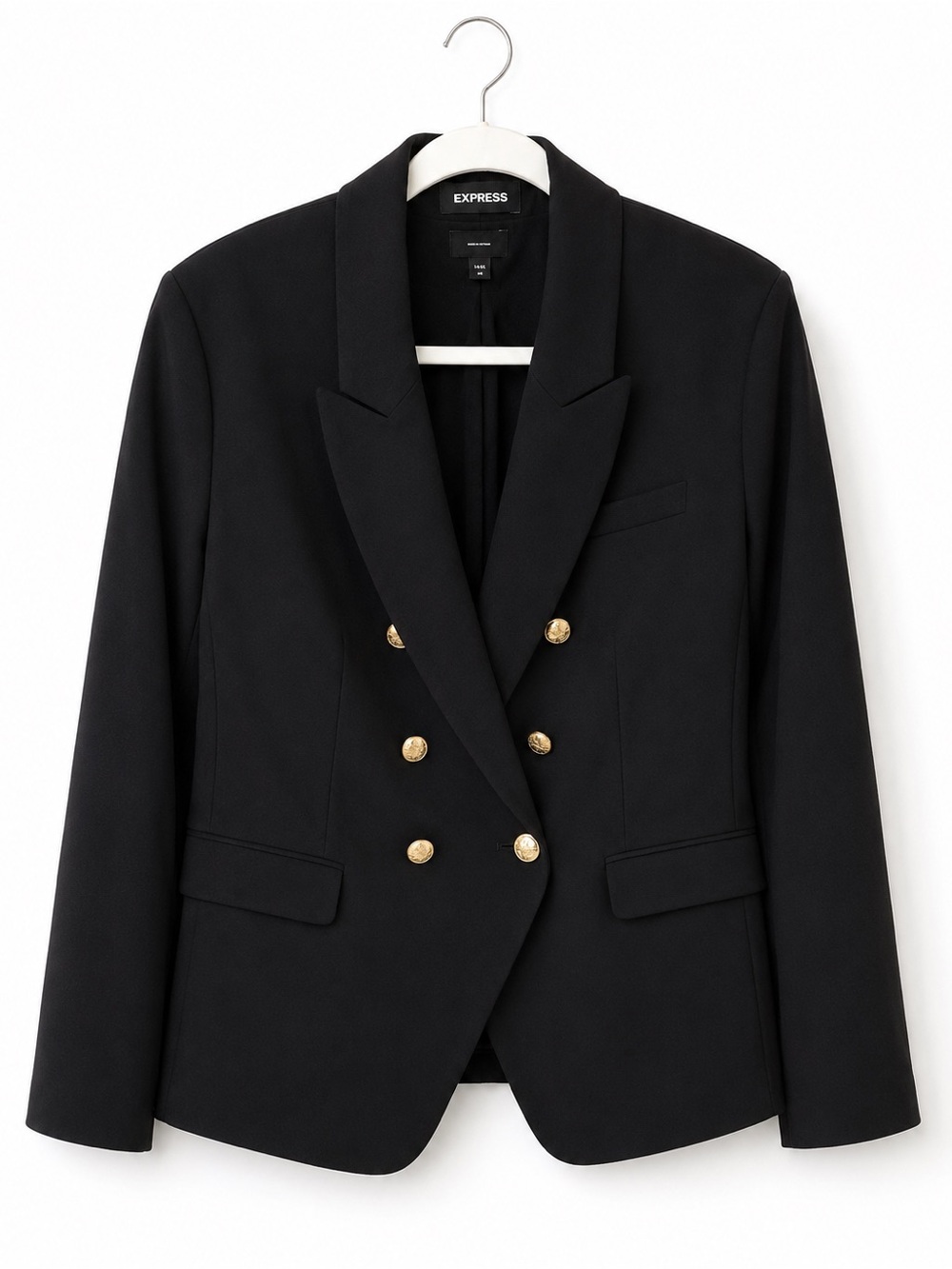 Express Black Double-Breasted Blazer with Gold Buttons and matching pants